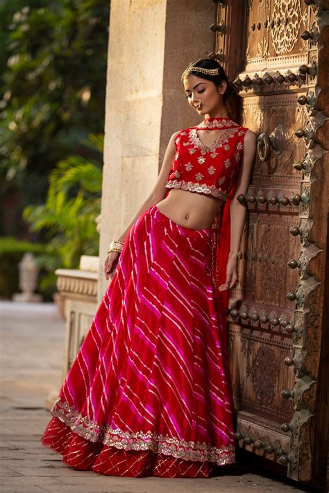 Leheriya Tussar silk Lehenga with Gota Patti, Zardozi work. – Zari Jaipur