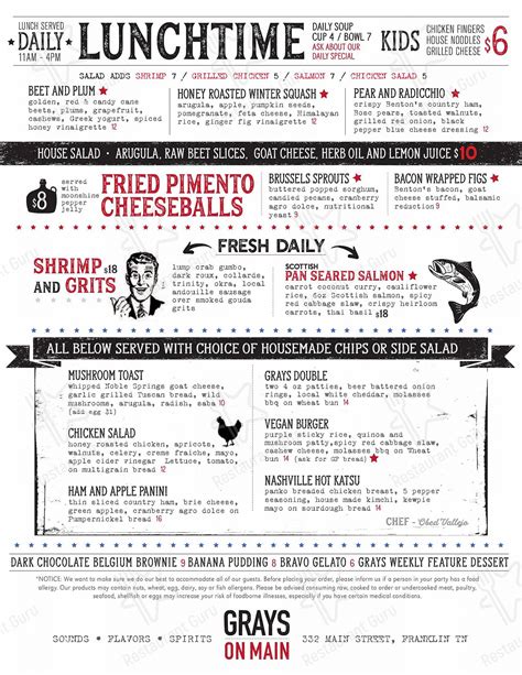 Menu at GRAYS on Main pub & bar, Franklin, 332 Main St
