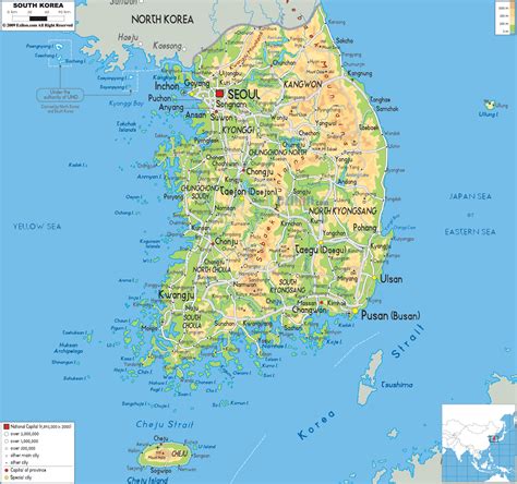 Detailed Physical Map of South Korea