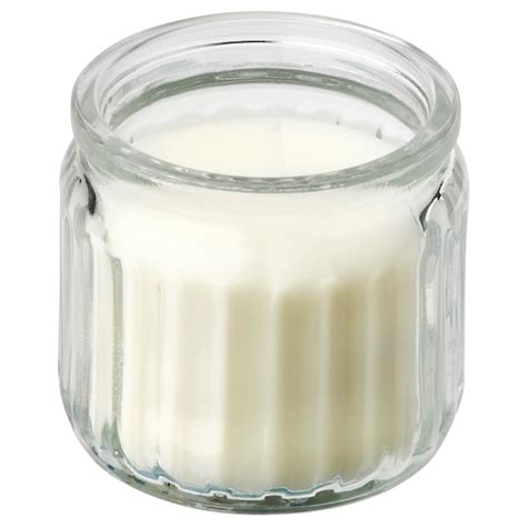JÄMLIK scented candle in glass, Vanilla/light beige, 12 hr - IKEA