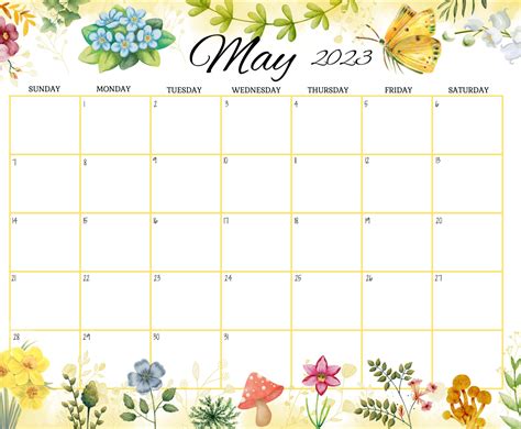 Editable may 2023 calendar colorful flowers butterfly etsy – Artofit