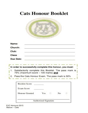 Fillable Online Cats Honour Booklet - bejcsdabbcomb Fax Email Print ...