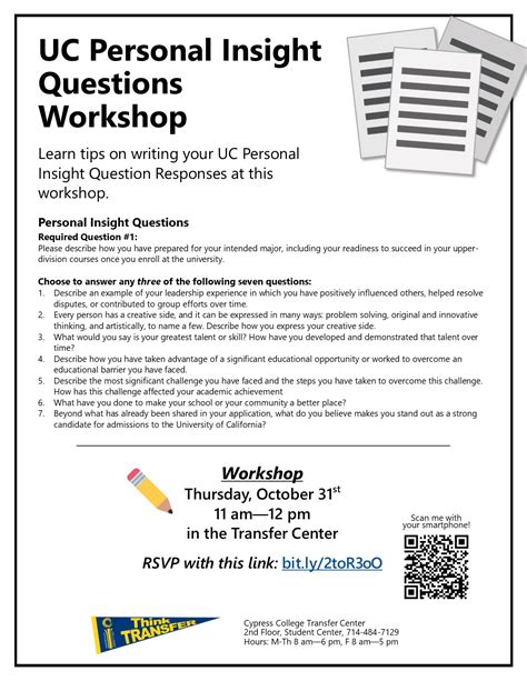 UC Personal Insight Questions Workshop - Cypress College