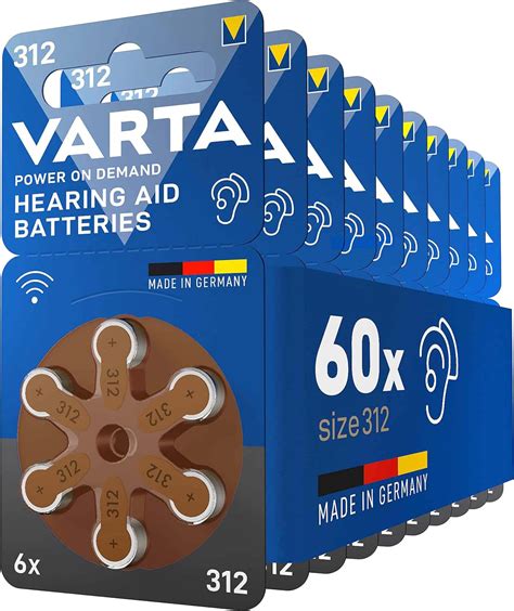 VARTA Hearing Aid Batteries Type 312 Brown, Batteries Pack of 60, Power ...