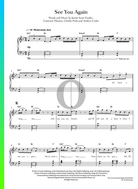 See You Again Sheet Music from Fast & Furious 7 by Charlie Puth, Wiz ...