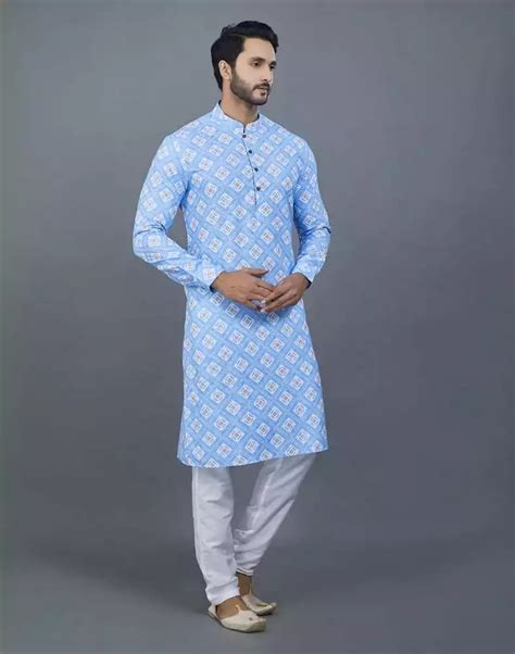 Elegant Royal Blue Geometric print Cotton Kurta – South India Shopping Mall