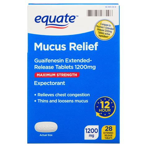 Equate Mucus Relief Expectorant Extended-Release Tablets, Guaifenesin ...