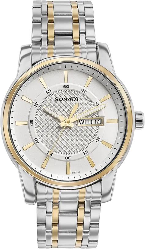 Sonata Quartz Analog with Day and Date White Dial Two Toned Stainless ...