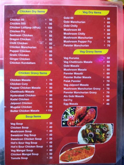 Menu at Kokkarakko - opposite to KFC Perundurai Road, Erode