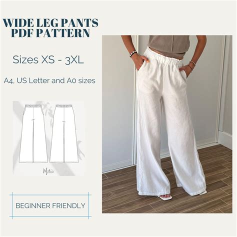 Wide Leg Pants Pattern, Women Pants Pattern, Illustrated Instruction ...