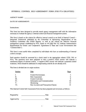 Fillable Online INTERNAL CONTROL SELF-ASSESSMENT FORM FOR FTA GRANTEES ...