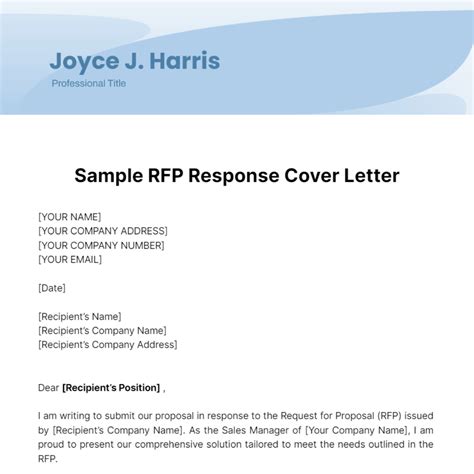 Free Sample RFP Response Cover Letter Template to Edit Online