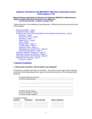 Fillable Online deq state ne Inspector Checklist for the MON MACT ...