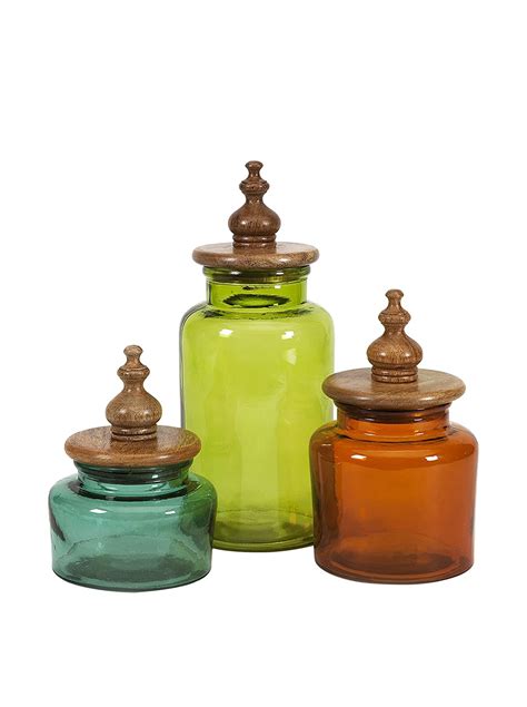 Buy IMAX 71723-3 Saburo Glass and Wood Lid Canisters, Set of 3 Online ...