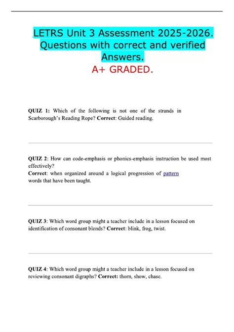 LETRS Unit 3 Assessment . Questions with correct and verified Answers ...