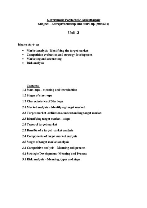 Unit-3: Idea to Start-Up - Target Market, Competition & Risk Analysis ...