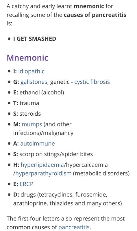 Pancreatitis Mnemonic