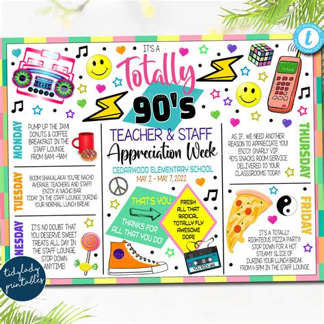 80s 90s Theme Teacher Appreciation Week Printable Party Set — TidyLady ...