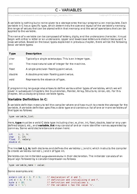 C variables - tutorialspoint/cprogramming/c_variables.htm Copyright ...