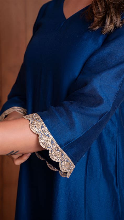 Navy Blue Chanderi Kurta – EeshvaIndia