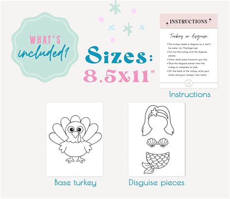 Disguise a Turkey, Turkey in Disguise Printable, Mermaid Turkey, Hide ...