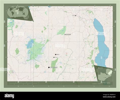Muchinga, province of Zambia. Open Street Map. Locations and names of major cities of the region ...