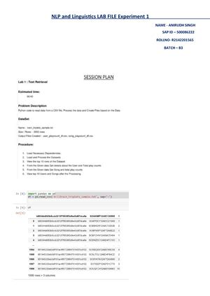 NLP Test - Nothing - Name: Enrolment No: UPES Course: Computational ...