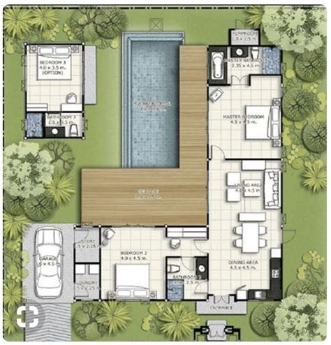 L Shaped House Plans, Pool House Plans, House Layout Plans, Dream House ...