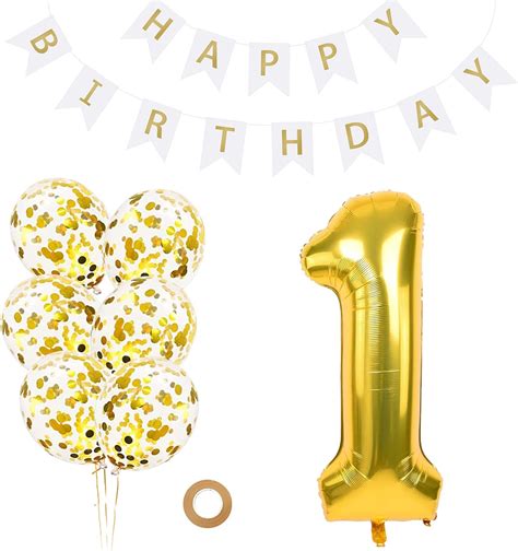 40″ Giant Foil Number 1 Balloon,Happy Birthday Banner,confetti balloons ...