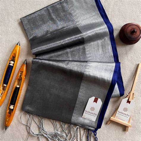 Sutisancha Gray Handloom Cotton Tissue Saree
