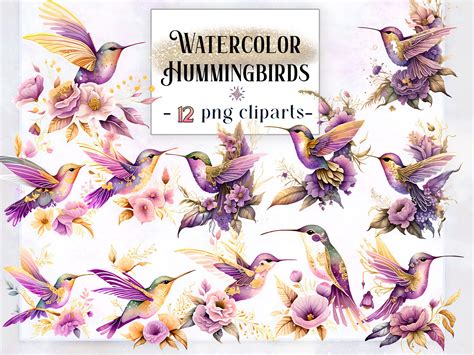 Watercolor Hummingbirds Clipart Graphic by EdeniaArtStudio · Creative ...