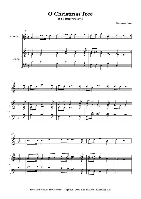 O Christmas Tree (O Tannenbaum) Sheet music for Recorder - 8notes.com