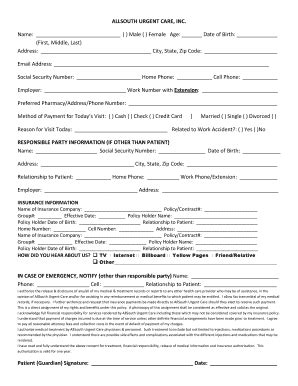 2016 AL AllSouth Urgent Care Patient Registration Form Fill Online ...