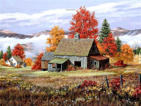 Fred Swan / Purple asters | Swan painting, Farm art, Autumn art - painting of a barn