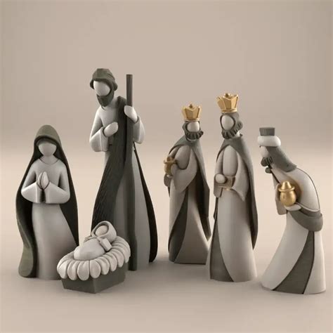 Home Decorations & Ornaments STL Download - Modern Nativity Set STL ...