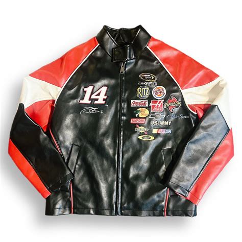 NASCAR Official Black Leather Racing Jacket... - Depop