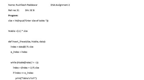 DSA2 - Assignment 2: Linear & Quadratic Probing Techniques - Studocu