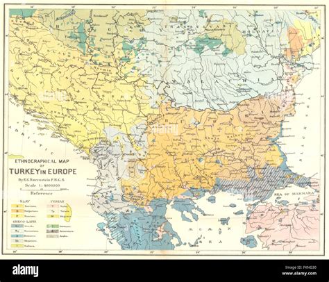 BALKANS: Ethnic Turkey Europe, E Ravenstein, c1885 antique map Stock Photo - Alamy