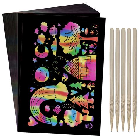50PCS Scratch Art for Kids, Rainbow Scratch Paper Black Doodle Pads ...