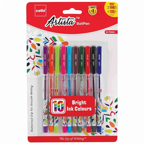 Cello Artista Coloured Ink Ball Pens - Set of 10 (Assorted) | 10 Bright ...