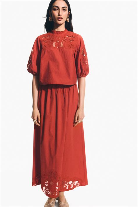 Women's Red Broderie anglaise blouse | H&M IN