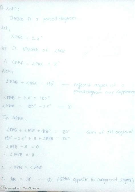 in parallelogram ABCD the bisector of angle abc intersect AD at p if PD ...