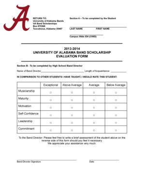 Fillable Online bands ua Scholarship Evaluation Form - University of ...