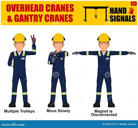 Set Of Worker Present Overhead Cranes Hand Signal On White Background ...