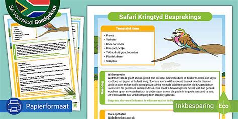 Voorskool - Ons Gaan Op Safari - Kringtyd Besprekingsbladsye