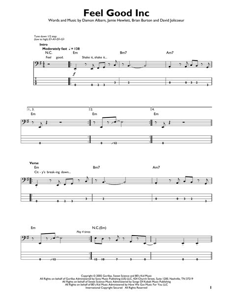 Feel Good Inc. by Gorillaz - Easy Bass Tab - Guitar Instructor