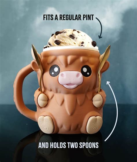 🐮 Ferdinand, the Highland Cow Ice Cream Pint Holder – 3D Printed Cutie ...