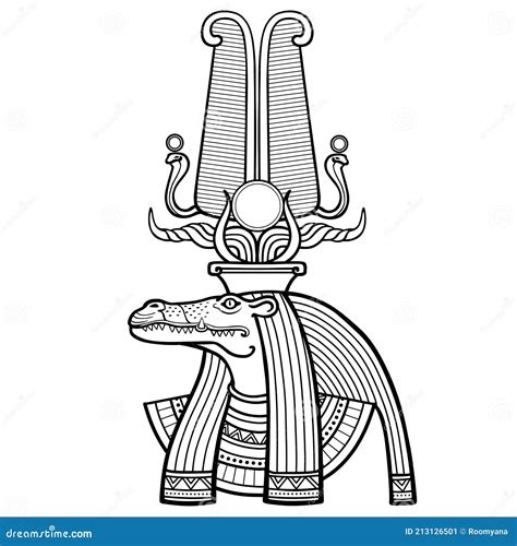 Animation Linear Portrait Ancient Egyptian God Sobek. Stock Vector - Illustration of crocodile ...