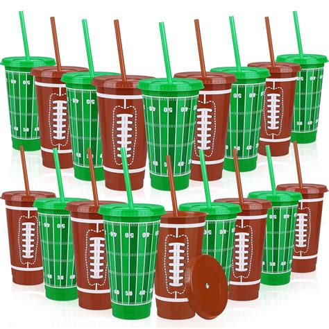 Buy Kochorie 18 Pcs 24 oz Football Party Cups with Lids and Straws ...