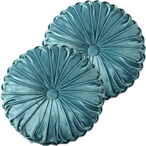 Amazon.com: Drydiet 3 Pcs Round Pillows 15'' Diameter Velvet Pleated ...
